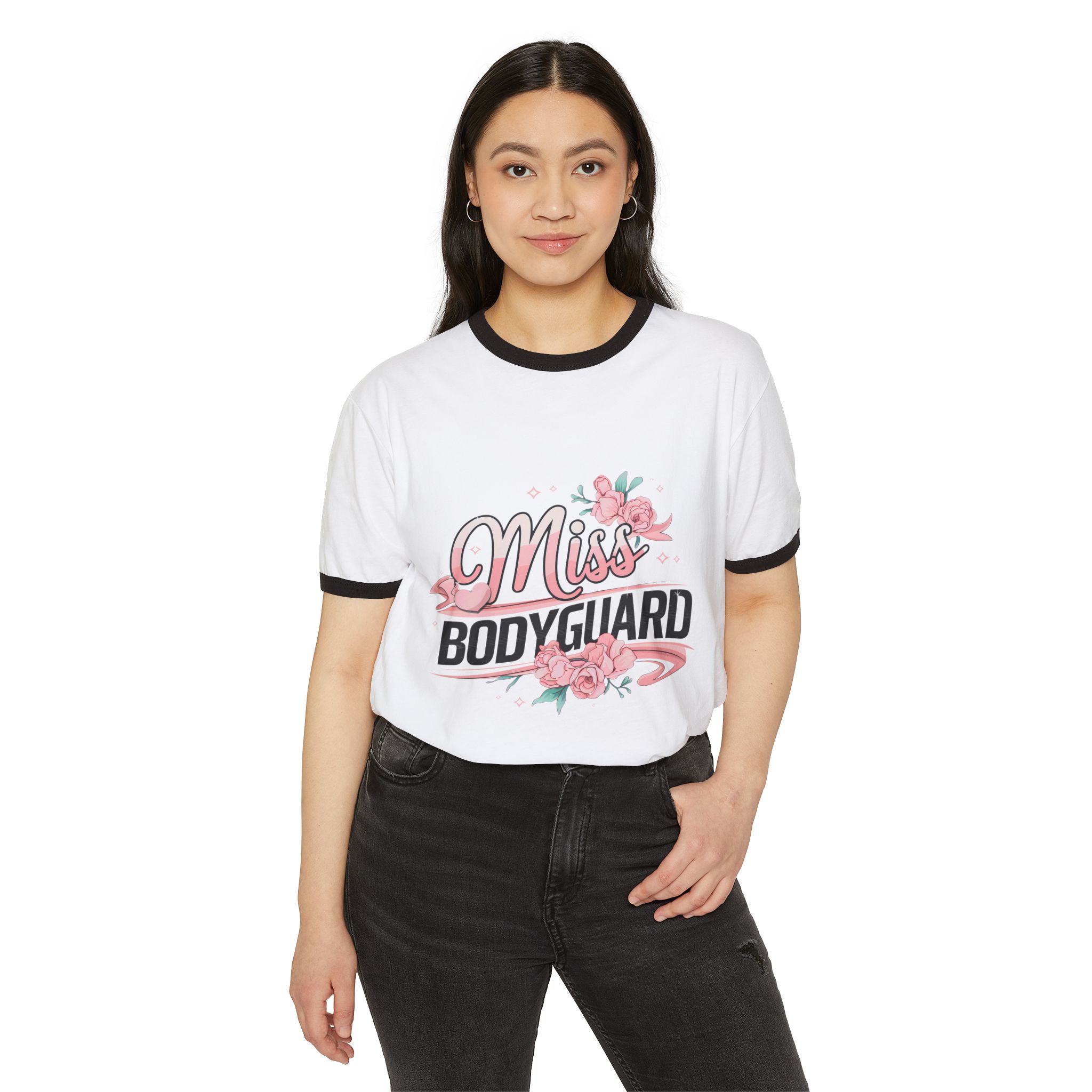 Miss Bodyguard Unisex Cotton Ringer T-Shirt – Fun Floral Graphic Tee for Confident Women