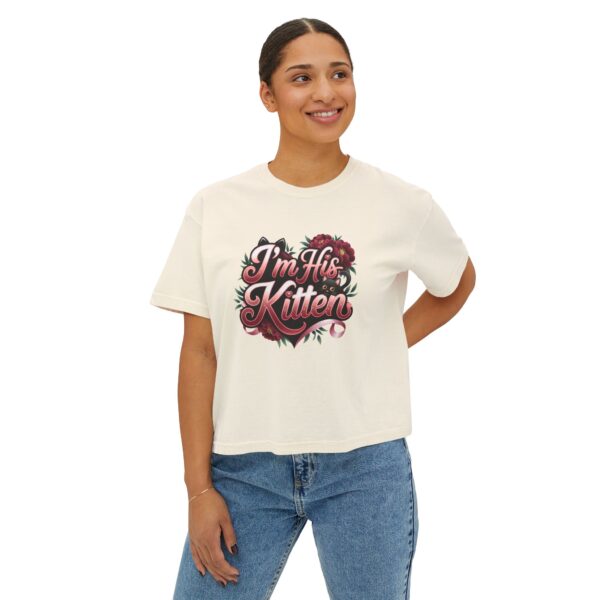 Cute Women’s Boxy Tee - "I’m His Kitten" Floral Design - Perfect for Couples and Casual Wear - Image 7