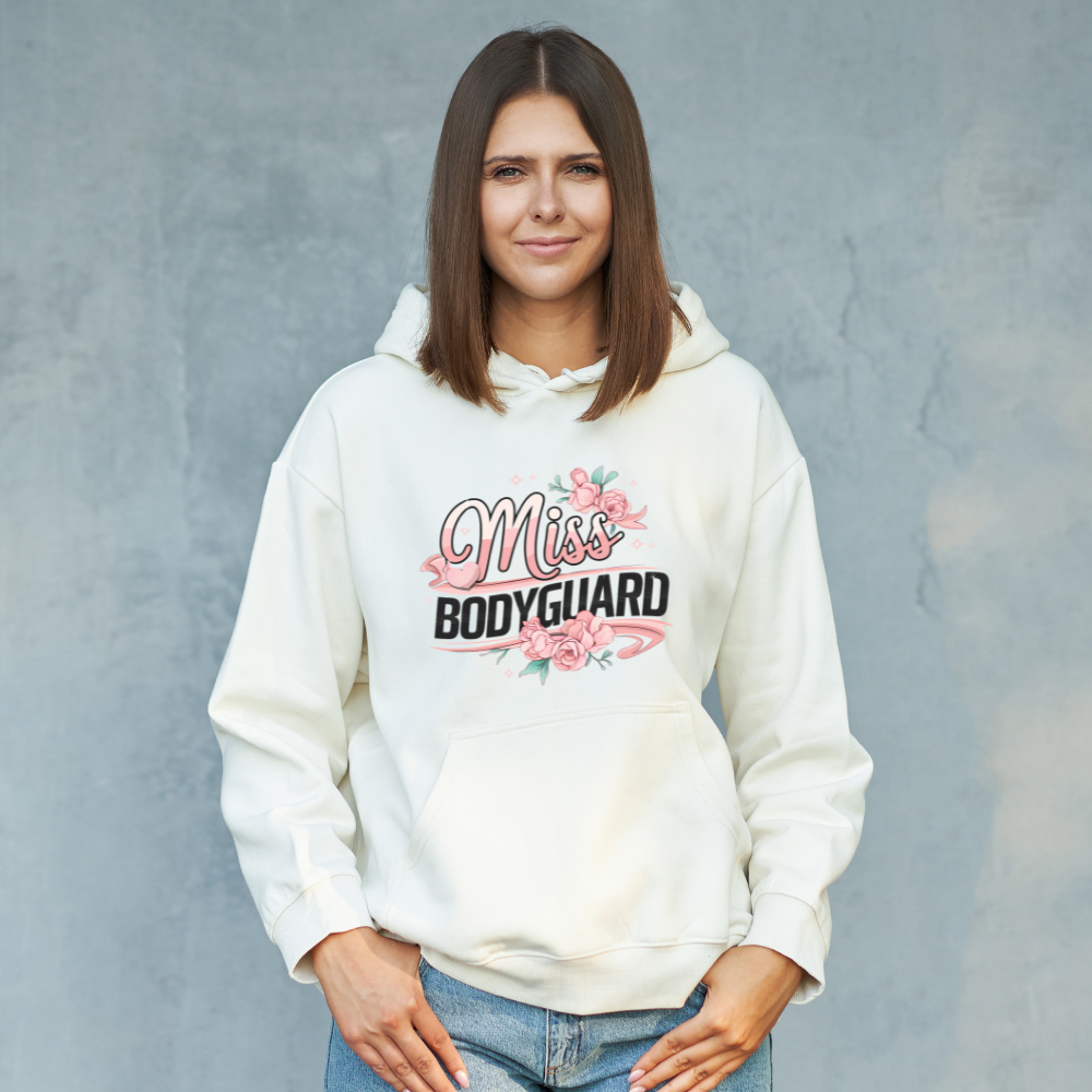 Miss Bodyguard Unisex Pullover Hoodie – Floral Design, Cozy Gift for Her